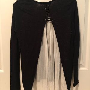 Black Sweater with Lace-Up Detail